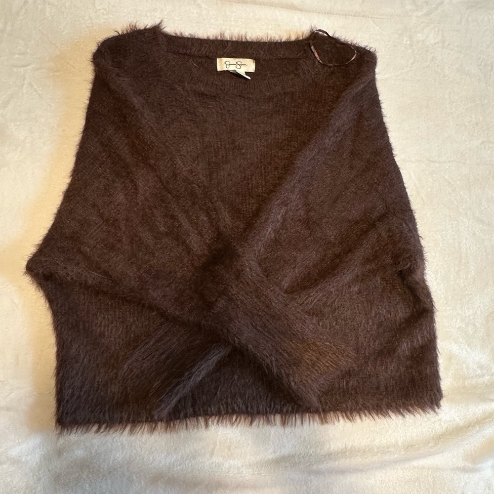 Jessica Simpson Dark Brown Fuzzy Sweater SIZE M - Picture 3 of 7